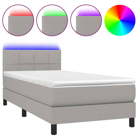 vidaXL Boxspringbett mit Matratze & LED Hellgrau 90x190 cm Stoff