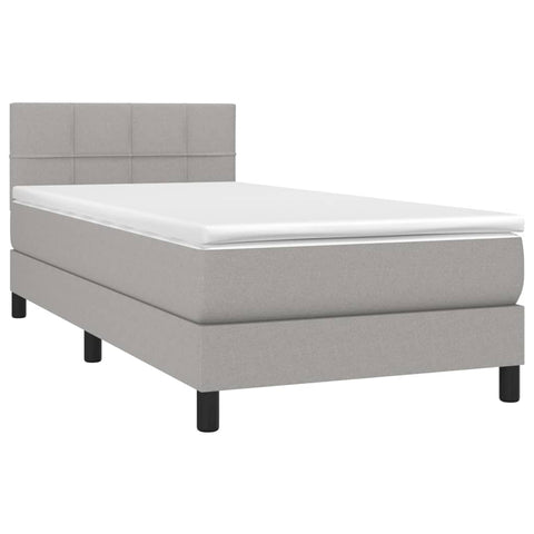 vidaXL Boxspringbett mit Matratze & LED Hellgrau 90x190 cm Stoff