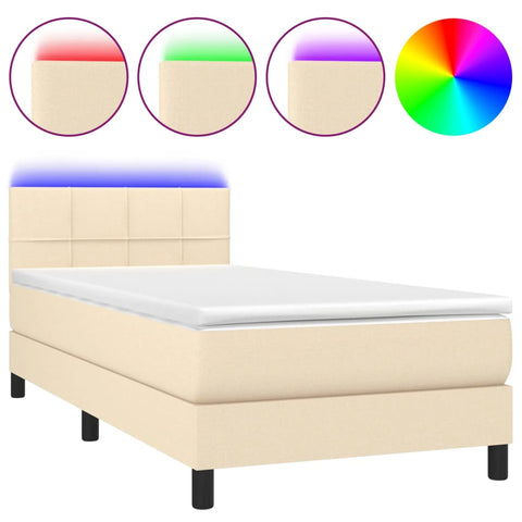 vidaXL Boxspringbett mit Matratze & LED Creme 90x190 cm Stoff