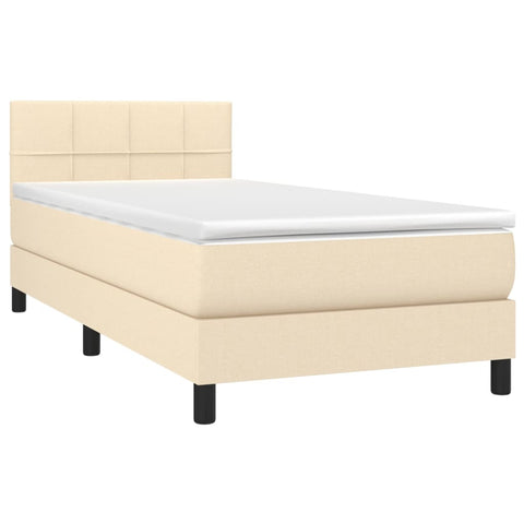 vidaXL Boxspringbett mit Matratze & LED Creme 90x190 cm Stoff