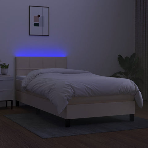 vidaXL Boxspringbett mit Matratze & LED Creme 90x190 cm Stoff