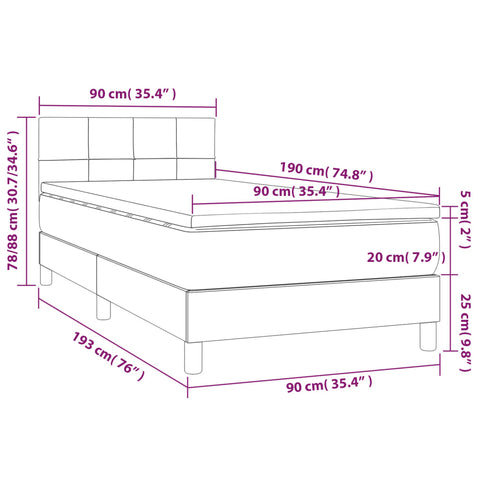 vidaXL Boxspringbett mit Matratze & LED Creme 90x190 cm Stoff