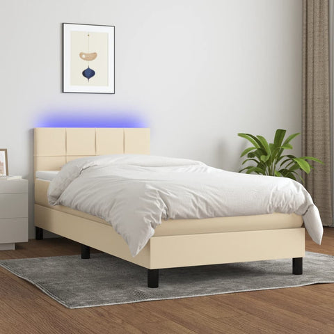 vidaXL Boxspringbett mit Matratze & LED Creme 90x190 cm Stoff