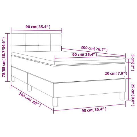 vidaXL Boxspringbett mit Matratze & LED Hellgrau 90x200 cm Stoff