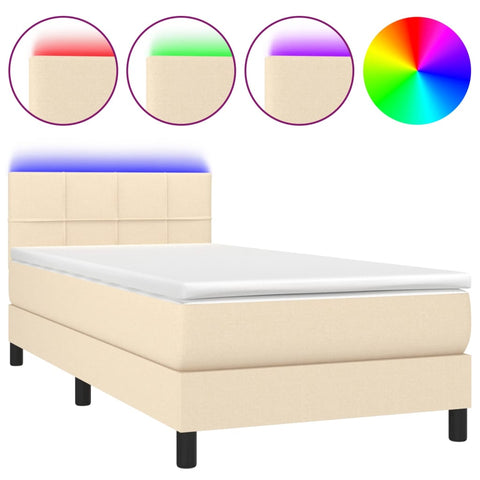 vidaXL Boxspringbett mit Matratze & LED Creme 90x200 cm Stoff