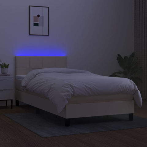 vidaXL Boxspringbett mit Matratze & LED Creme 90x200 cm Stoff