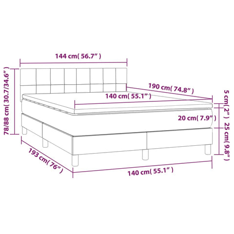 vidaXL Boxspringbett mit Matratze & LED Dunkelbraun 140x190 cm Stoff