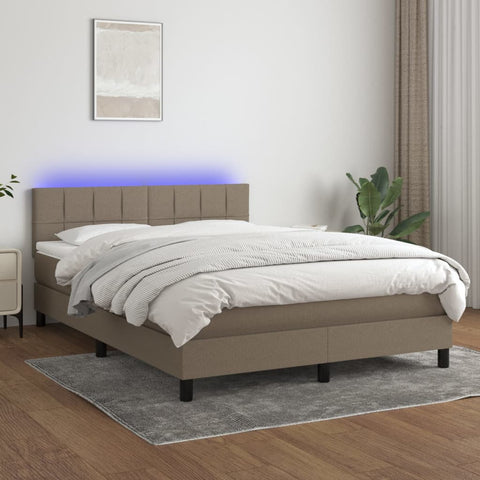 vidaXL Boxspringbett mit Matratze & LED Taupe 140x190 cm Stoff