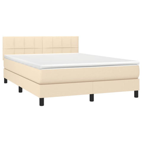 vidaXL Boxspringbett mit Matratze & LED Creme 140x190 cm Stoff