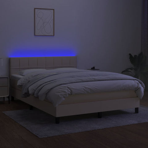 vidaXL Boxspringbett mit Matratze & LED Creme 140x190 cm Stoff