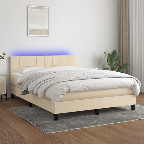 vidaXL Boxspringbett mit Matratze & LED Creme 140x190 cm Stoff