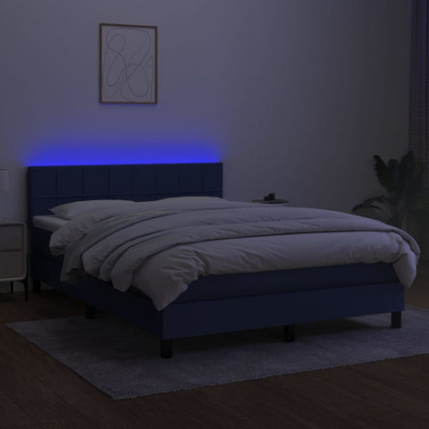 vidaXL Boxspringbett mit Matratze & LED Blau 140x190 cm Stoff