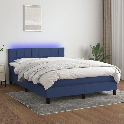 vidaXL Boxspringbett mit Matratze & LED Blau 140x190 cm Stoff