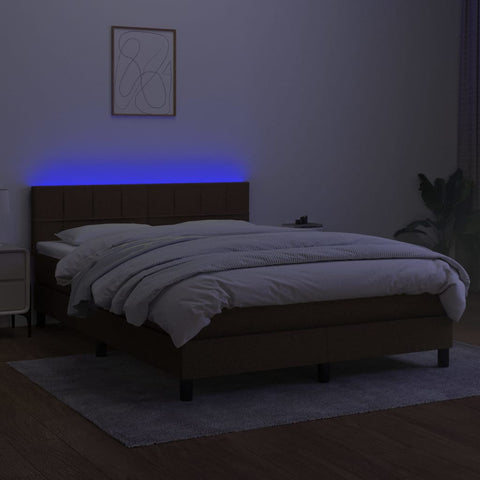 vidaXL Boxspringbett mit Matratze & LED Dunkelbraun 140x200 cm Stoff