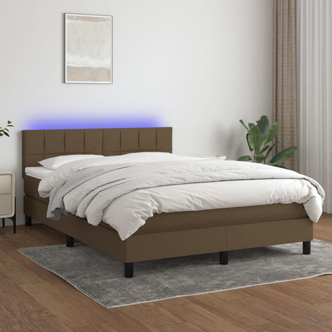 vidaXL Boxspringbett mit Matratze & LED Dunkelbraun 140x200 cm Stoff