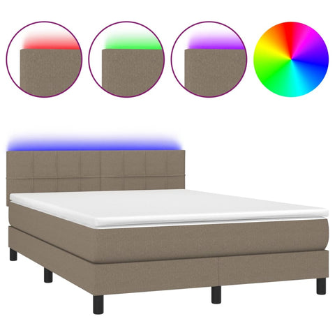 vidaXL Boxspringbett mit Matratze & LED Taupe 140x200 cm Stoff