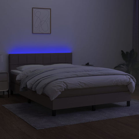 vidaXL Boxspringbett mit Matratze & LED Taupe 140x200 cm Stoff