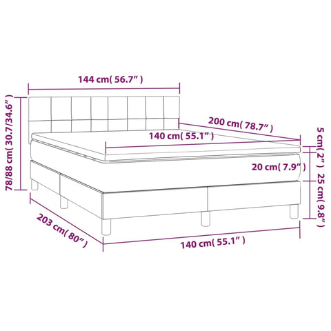 vidaXL Boxspringbett mit Matratze & LED Taupe 140x200 cm Stoff