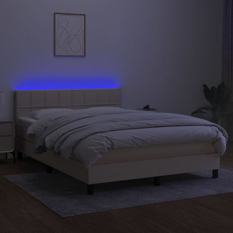 vidaXL Boxspringbett mit Matratze & LED Creme 140x200 cm Stoff