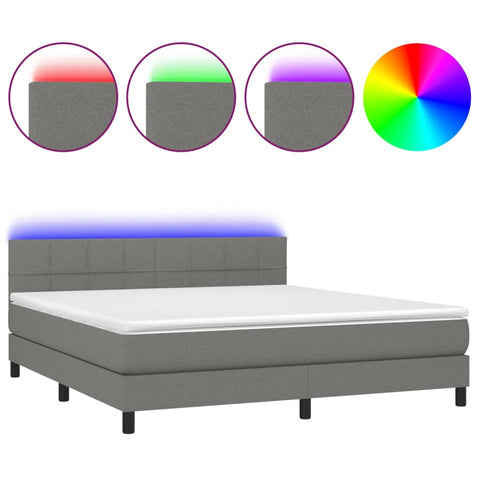 vidaXL Boxspringbett mit Matratze & LED Dunkelgrau 160x200 cm Stoff