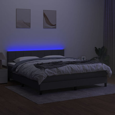 vidaXL Boxspringbett mit Matratze & LED Dunkelgrau 160x200 cm Stoff