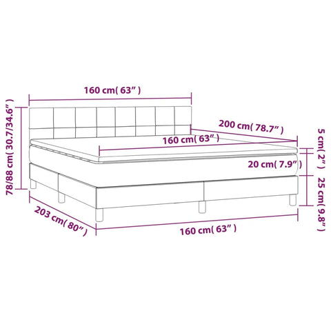 vidaXL Boxspringbett mit Matratze & LED Dunkelgrau 160x200 cm Stoff