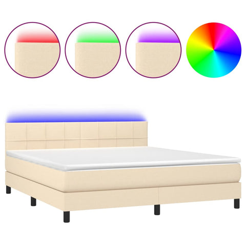 vidaXL Boxspringbett mit Matratze & LED Creme 160x200 cm Stoff