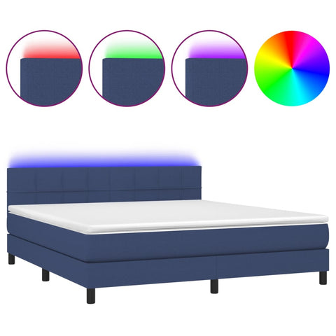 vidaXL Boxspringbett mit Matratze & LED Blau 160x200 cm Stoff