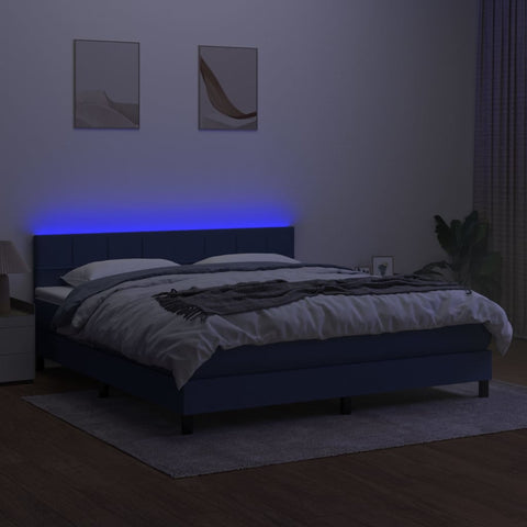 vidaXL Boxspringbett mit Matratze & LED Blau 160x200 cm Stoff