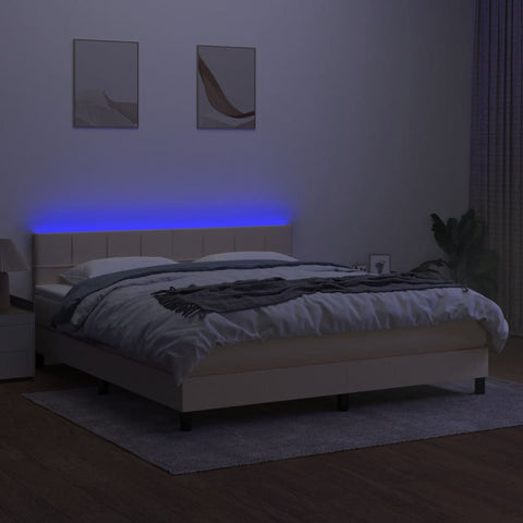 vidaXL Boxspringbett mit Matratze & LED Creme 180x200 cm Stoff