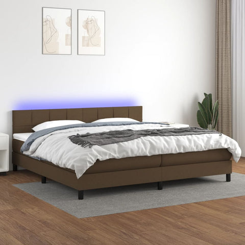 vidaXL Boxspringbett mit Matratze & LED Dunkelbraun 200x200 cm Stoff