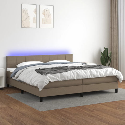 vidaXL Boxspringbett mit Matratze & LED Taupe 200x200 cm Stoff