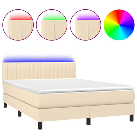 vidaXL Boxspringbett mit Matratze & LED Creme 140x190 cm Stoff