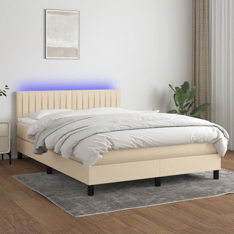 vidaXL Boxspringbett mit Matratze & LED Creme 140x200 cm Stoff