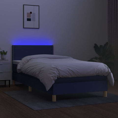 vidaXL Boxspringbett mit Matratze & LED Blau 90x190 cm Stoff