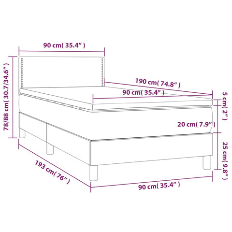 vidaXL Boxspringbett mit Matratze & LED Blau 90x190 cm Stoff