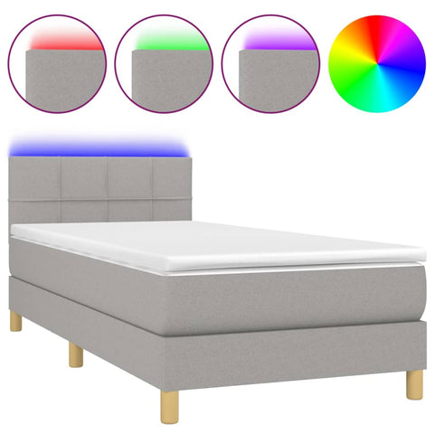 vidaXL Boxspringbett mit Matratze & LED Hellgrau 90x190 cm Stoff