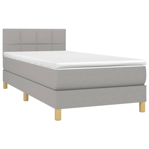 vidaXL Boxspringbett mit Matratze & LED Hellgrau 90x190 cm Stoff