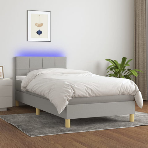 vidaXL Boxspringbett mit Matratze & LED Hellgrau 90x190 cm Stoff