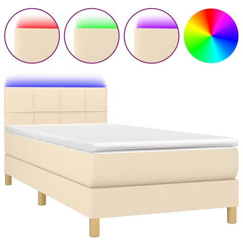 vidaXL Boxspringbett mit Matratze & LED Creme 90x190 cm Stoff