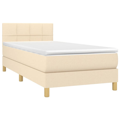 vidaXL Boxspringbett mit Matratze & LED Creme 90x190 cm Stoff