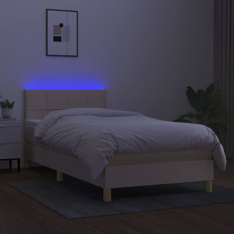 vidaXL Boxspringbett mit Matratze & LED Creme 90x190 cm Stoff