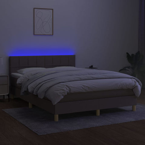 vidaXL Boxspringbett mit Matratze & LED Taupe 140x190 cm Stoff