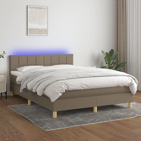 vidaXL Boxspringbett mit Matratze & LED Taupe 140x190 cm Stoff