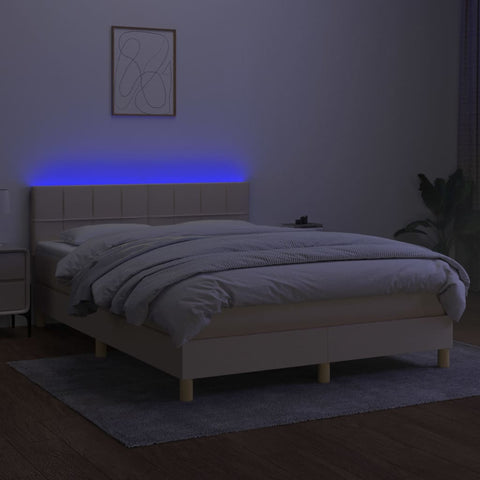 vidaXL Boxspringbett mit Matratze & LED Creme 140x190 cm Stoff