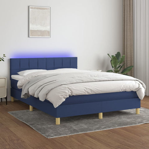 vidaXL Boxspringbett mit Matratze & LED Blau 140x190 cm Stoff