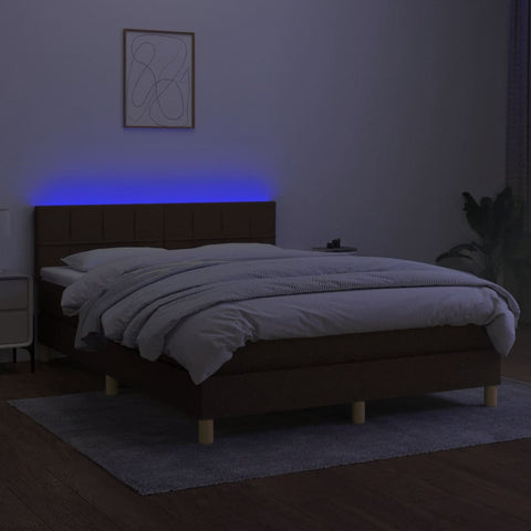 vidaXL Boxspringbett mit Matratze & LED Dunkelbraun 140x200 cm Stoff