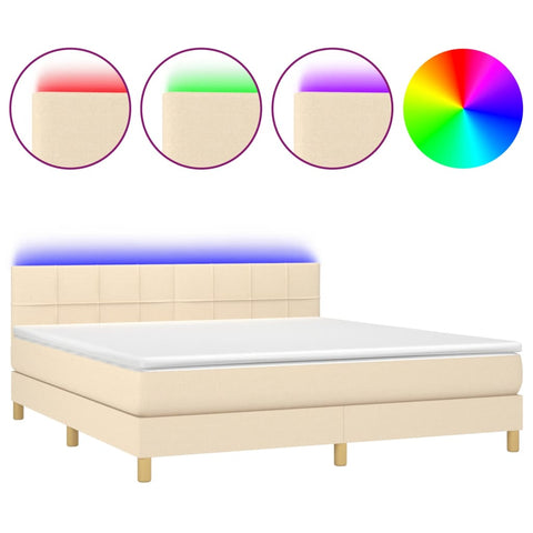 vidaXL Boxspringbett mit Matratze & LED Creme 160x200 cm Stoff