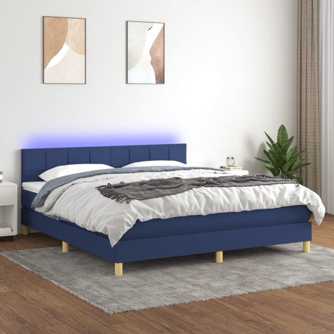 vidaXL Boxspringbett mit Matratze & LED Blau 160x200 cm Stoff