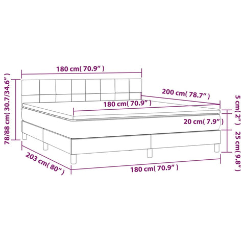 vidaXL Boxspringbett mit Matratze & LED Dunkelbraun 180x200 cm Stoff